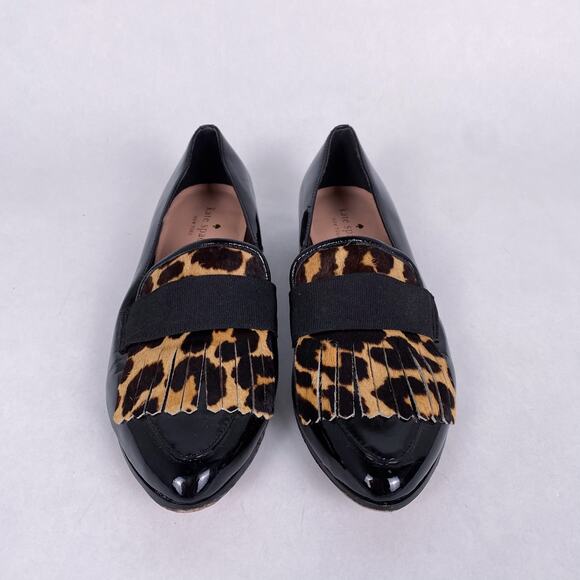 Kate Spade New York Cayla Patent Leather Fringe Leopard Print Loafers 7.5 - Picture 4 of 9